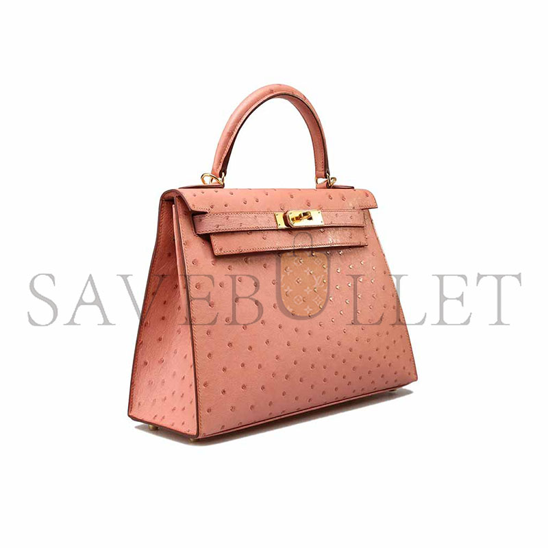 HERMÈS MASTER KELLY 25 OSTRICH CERAMIC PINK GOLD HARDWARE (25*17*7cm)